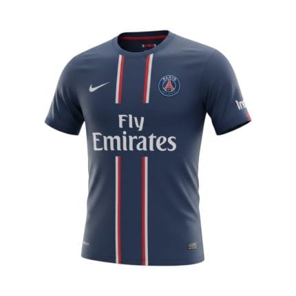 Camiseta retro PSG 2012/13 primera equipación azul marino con franja central — vista frontal en maniquí