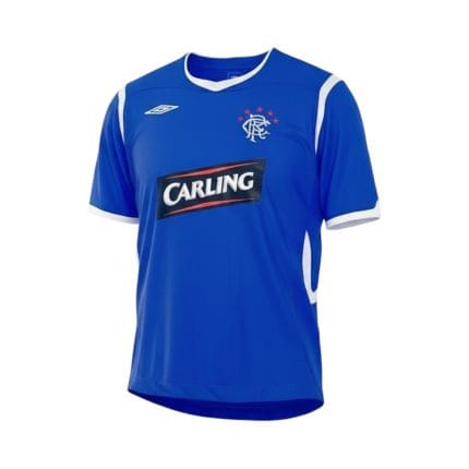 Camiseta retro Rangers 2008/09 primera equipación azul — vista frontal en maniquí