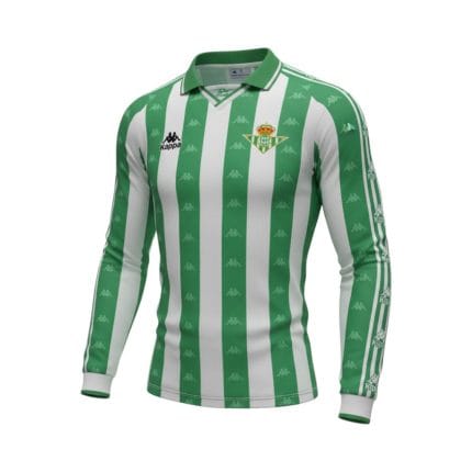 Camiseta retro del Real Betis de la temporada 1995/97, primera equipación de manga larga. — vista frontal en maniquí