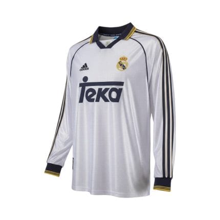 Camiseta de fútbol retro Real Madrid 1998/00 Primera Equipación — vista frontal en maniquí