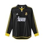 Camiseta retro Real Madrid 1999/01 negra y amarilla de manga larga, segunda equipación — vista frontal en maniquí