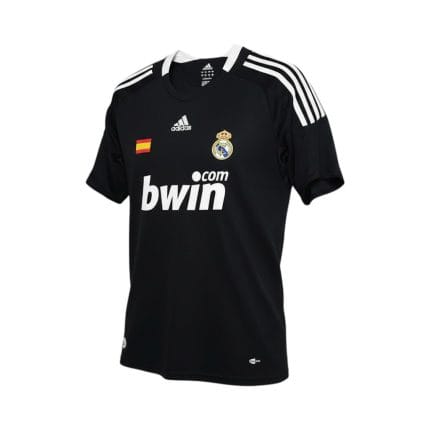 Camiseta retro Real Madrid 2008/09 segunda equipación negra — vista frontal en maniquí