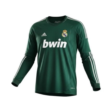 Camiseta retro Real Madrid 2012/13 tercera equipación manga larga verde — vista frontal en maniquí