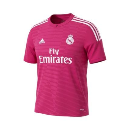 Camiseta Real Madrid 2014/15 Segunda Equipación rosa fucsia — vista frontal en maniquí