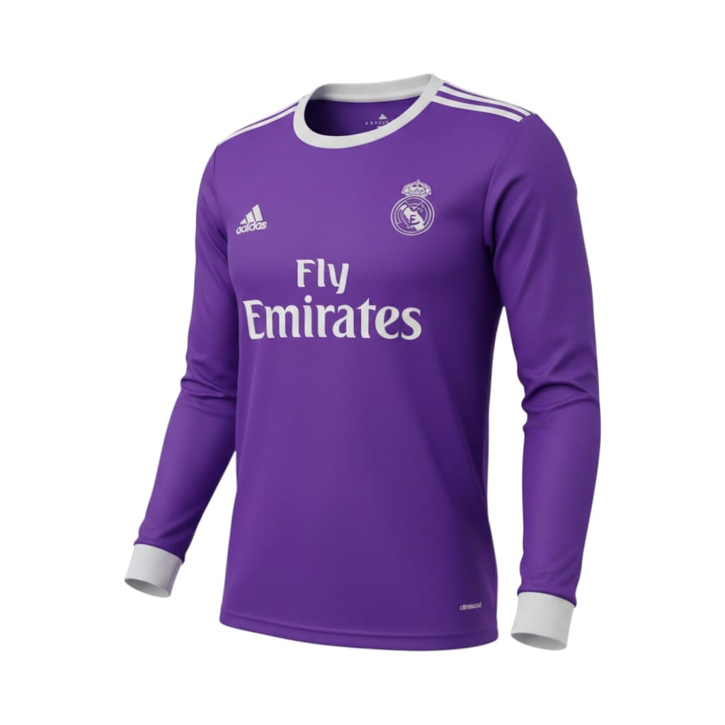 camiseta-retro-real-madrid-2016-17-segunda-equipacion-manga-larga-01 Camiseta retro Real Madrid 2016-2017 segunda equipación manga larga — vista frontal en maniquí