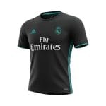 Camiseta retro Real Madrid 2017/18 segunda equipación negra y turquesa — vista frontal en maniquí