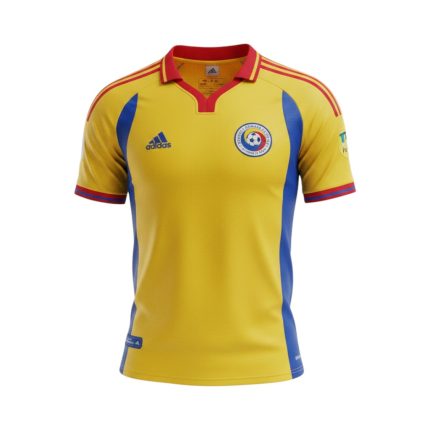 Camiseta retro de fútbol de Rumanía, primera equipación de la temporada 2000. — vista frontal en maniquí