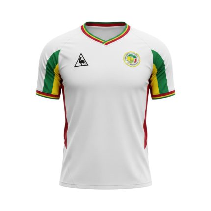 Camiseta retro Senegal 2002 segunda equipación blanca — vista frontal en maniquí