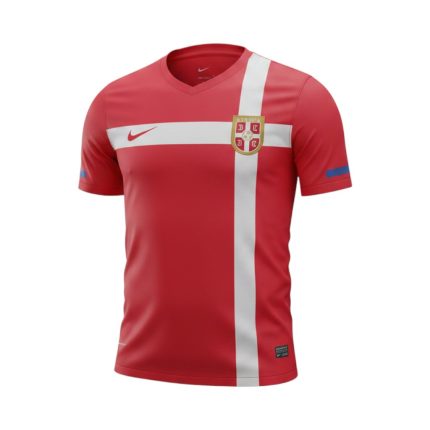 Camiseta de fútbol retro de Serbia 2010, primera equipación. — vista frontal en maniquí