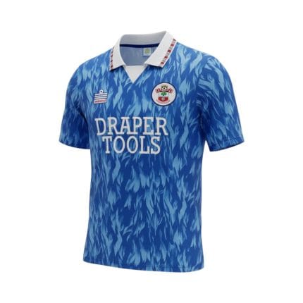 Camiseta retro Southampton 1992-93 segunda equipación azul con patrón. — vista frontal en maniquí