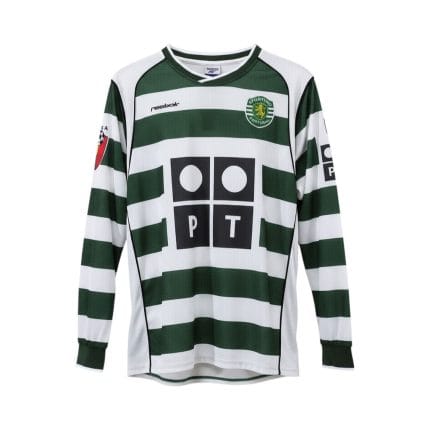 Camiseta retro Sporting de Portugal 2001/03 Primera Equipación manga larga — vista frontal en maniquí