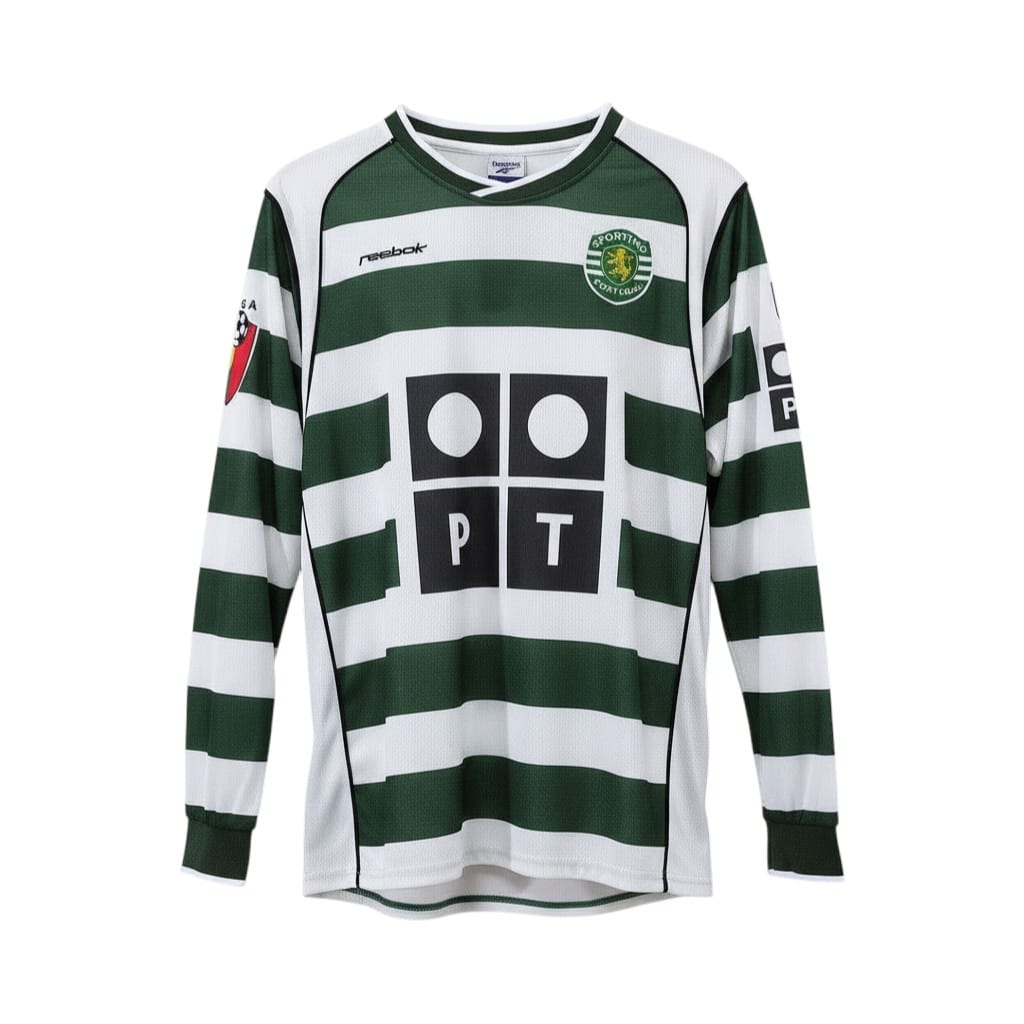camiseta-retro-sporting-de-portugal-2001-03-primera-equipacion-manga-larga-01 Camiseta retro Sporting de Portugal 2001/03 Primera Equipación manga larga — vista frontal en maniquí