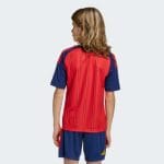 Equipación de fútbol para niño de España, primera equipación para la Final del Mundial 2026. Camiseta y pantalón rojos.