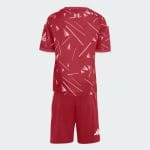 Equipación de fútbol para niños del Liverpool FC, primera equipación para la temporada 2026-2027. Camiseta y pantalón rojos.