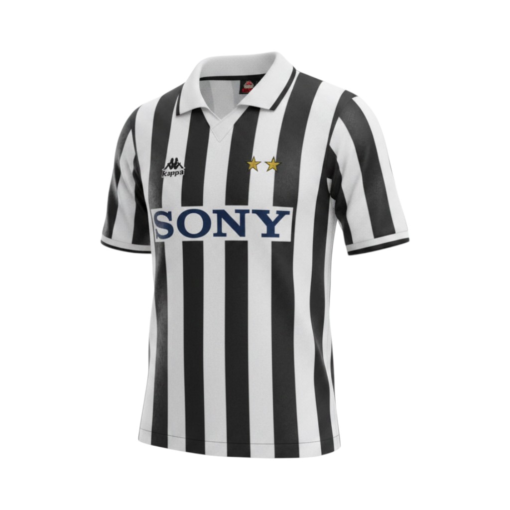 Camiseta retro Juventus 1995/97 primera equipación vista frontal en maniquí Camiseta retro Juventus 1995/97 primera equipación — vista frontal en maniquí