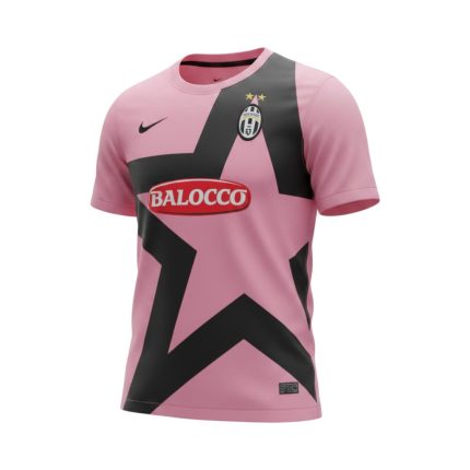Camiseta retro Juventus 2011/12 Segunda Equipación rosa con estrella negra — vista frontal en maniquí