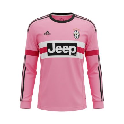 Camiseta retro Juventus 2015/16 segunda equipación manga larga rosa — vista frontal en maniquí