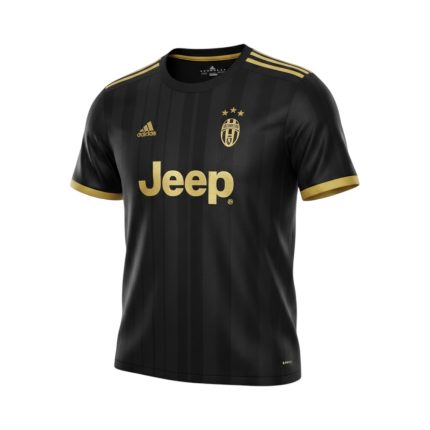 Camiseta retro Juventus 2015/16 tercera equipación negra y dorada — vista frontal en maniquí