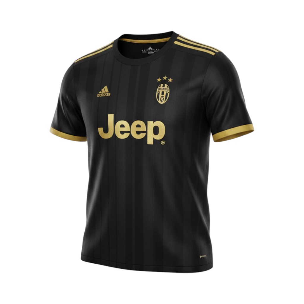 camiseta-retro-juventus-2015-16-tercera-equipacion-01 Camiseta retro Juventus 2015/16 tercera equipación negra y dorada — vista frontal en maniquí