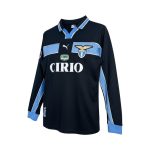 Camiseta retro Lazio 1998/99 segunda equipación manga larga negra y celeste — vista frontal en maniquí
