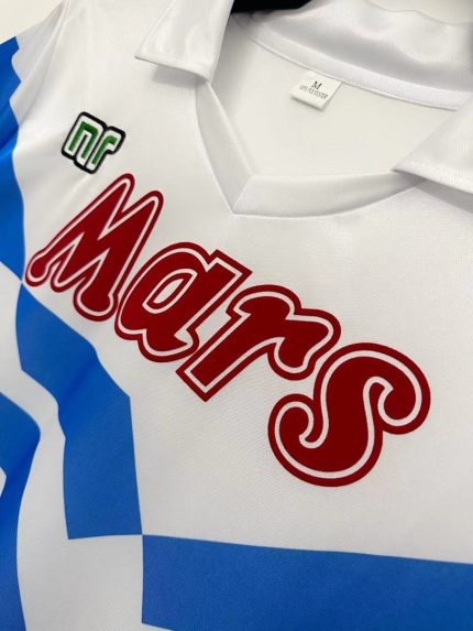 Camiseta retro Nápoles 1988/89 segunda equipación blanca con franjas azules y sponsor Mars. — foto 2