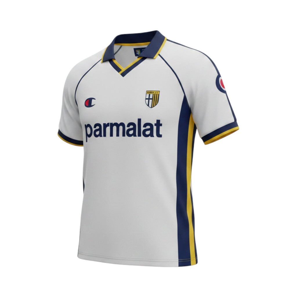 Camiseta retro Parma 2003/04 segunda equipación vista frontal en maniquí Camiseta retro Parma 2003/04 segunda equipación — vista frontal en maniquí