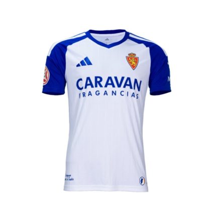 Camiseta oficial de la primera equipación del Real Zaragoza para la temporada 2026-27, modelo de adulto. Fondo blanco.