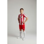 Equipación primera UD Almería para niño temporada 2026/27. Camiseta y pantalón rojiblancos oficiales del club.