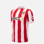 Equipación primera UD Almería para niño temporada 2026/27. Camiseta y pantalón rojiblancos oficiales del club.