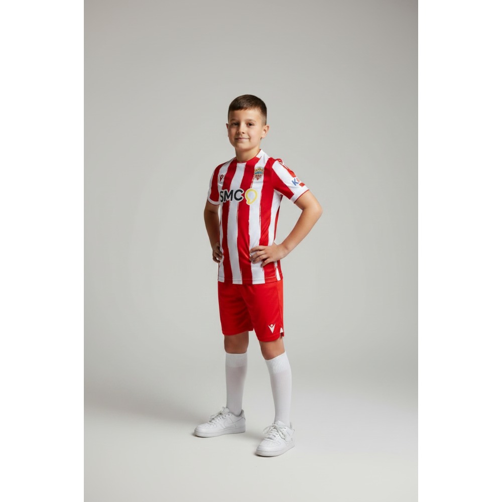 Equipación UD Almería Niño 2026/27 Equipación primera UD Almería para niño temporada 2026/27. Camiseta y pantalón rojiblancos oficiales del club.
