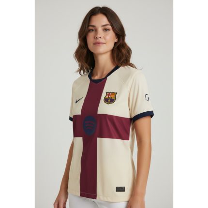 Camiseta de fútbol del FC Barcelona para mujer, cuarta equipación con la Cruz de Sant Jordi, temporada 2026/27. Talla de mujer.